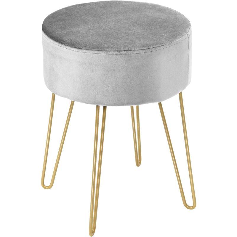 

Taburete Redondo Puff Otomana Taburete Tapizado Taburete Reposapiés con Patas de Metal para Dormitorio Salón Gris