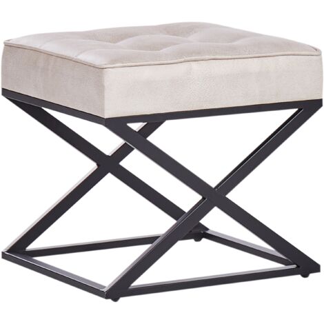 Taburete reposapiés moderno retro tapizado piel sintética patas de metal beige Murdo