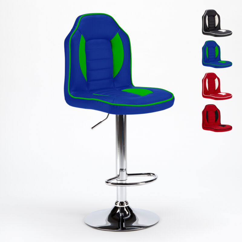 

Superstool - Taburete salas de juego y bar de cuero polipiel Diseño Racing | Azul Marino