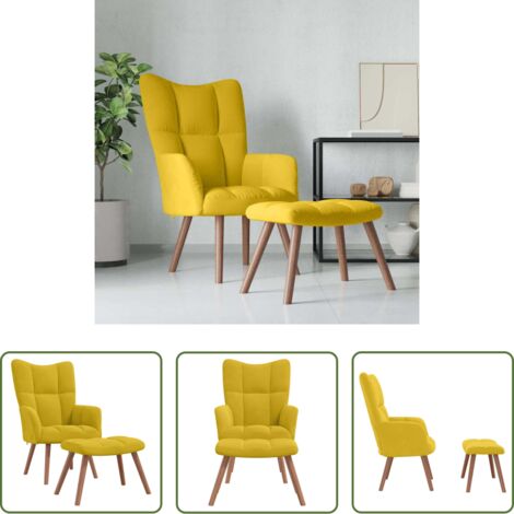 Taburete -  Sillón de relax con taburete terciopelo amarillo mostaza