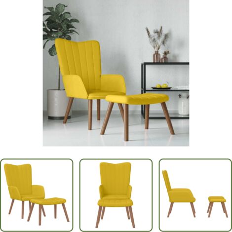 Taburete -  Sillón de relax con taburete terciopelo amarillo mostaza