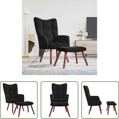 Taburete -  Sillón de relax con taburete terciopelo negro