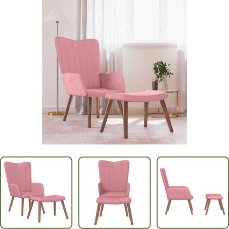 Taburete -  Sillón de relax con taburete terciopelo rosa