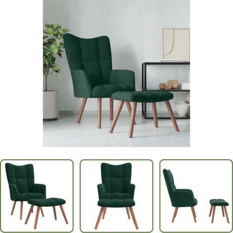 Taburete -  Sillón de relax con taburete terciopelo verde oscuro