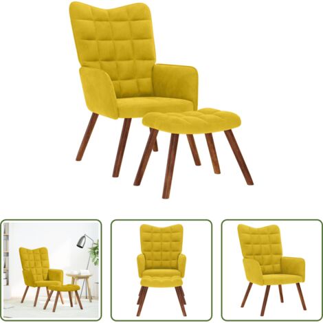 Taburete -  Sillón relajante con taburete de terciopelo amarillo