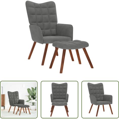 Taburete -  Sillón relajante con taburete de terciopelo gris oscuro