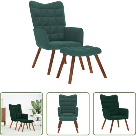 Taburete -  Sillón relajante con taburete de terciopelo verde oscuro