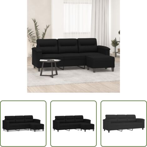 Taburete -  Sofá de 3 plazas y taburete tela microfibra negro 180 cm
