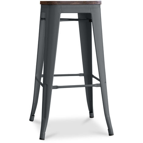 Taburete Stylix en Madera 76cm  - Metal Gris oscuro - Madera, Hierro, Metal, Madera