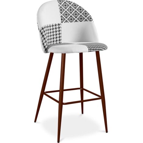 Taburete Tapizado en Patchwork - Estilo Escandinavo - Blanco y Negro - Evelyne