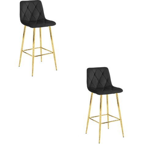 Taburete Valora KODA en terciopelo negro, diseño moderno (x2)