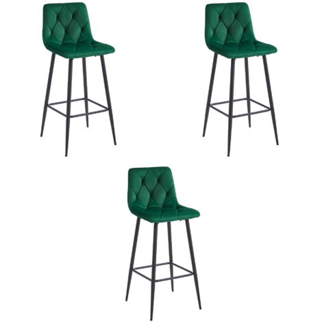 Taburete Valora KODA, terciopelo verde oscuro, patas negras x3