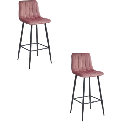 Taburete Valora POZZA Terciopelo Rosa Oscuro Patas Negras x2