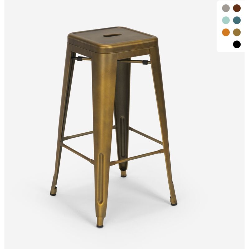 

Taburete vintage de metal de diseño industrial para bar y cocina estilo Tolix Steel Stale | Oro