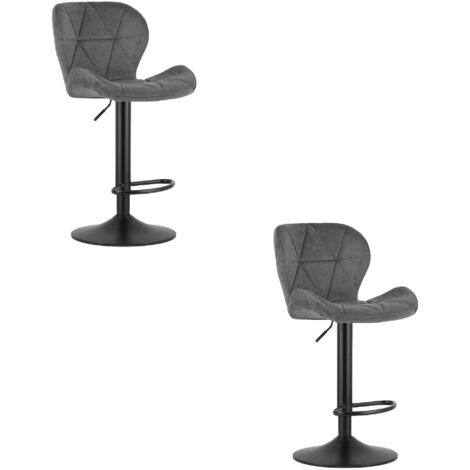 Taburete WEST - terciopelo gris / base negra x 2