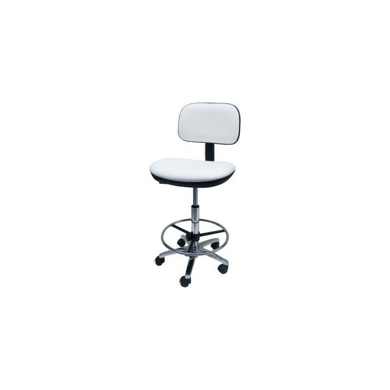 

Taburete WORK 10, cromado, gas, tapizado similpiel negra o blanca