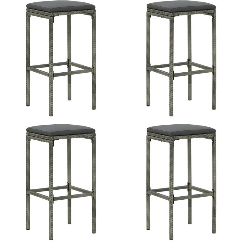 

Taburetes altos con cojines 4 uds ratán sintético gris