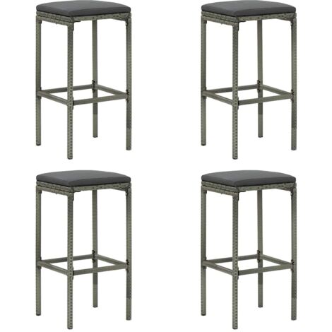 Taburetes altos con cojines 4 uds ratán sintético gris