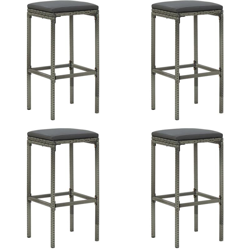 

Taburetes altos con cojines 4 uds ratán sintético gris - Gris