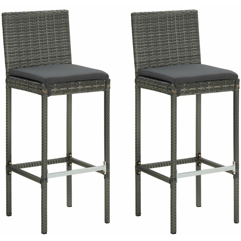 

Happyshopping - Taburetes altos de jardin cojines 2 uds ratan sintetico gris