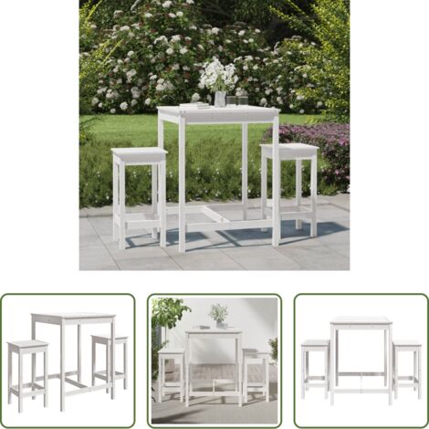 Taburetes altos -  Set de mesa y taburetes altos jardín 3 pzas madera pino blanco