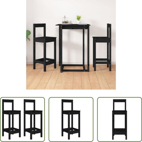 Taburetes altos -  Taburetes altos 2 uds madera maciza pino negro 40x41,5x112 cm