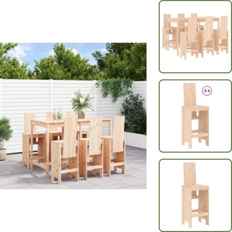Taburetes altos - vidaXL Set de mesa y taburetes altos jardín 7 pzas madera maciza pino - Madera maciza
