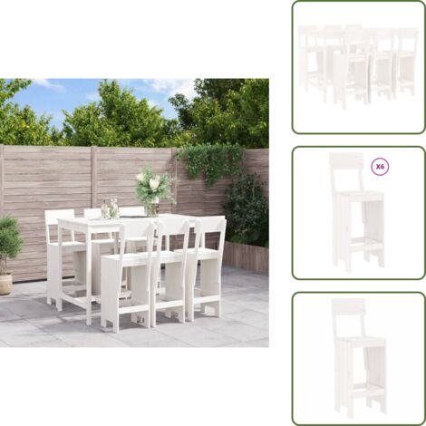 Taburetes altos - vidaXL Set de mesa y taburetes altos jardín 7 pzas madera pino blanco - Madera de pino