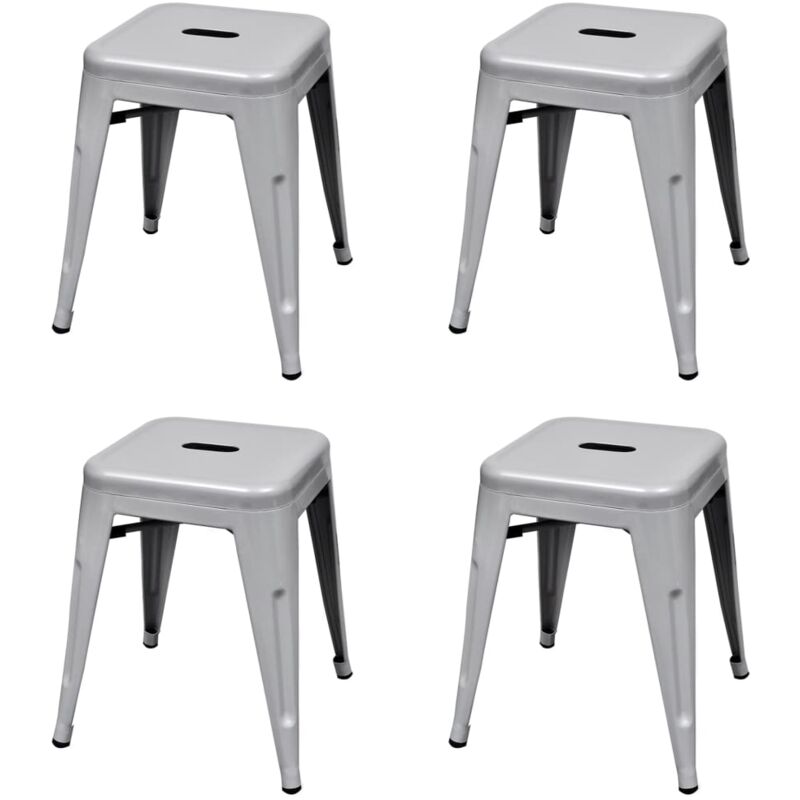 

vidaXL Taburetes Apilables Acero 4 Unidades Gris - Gris