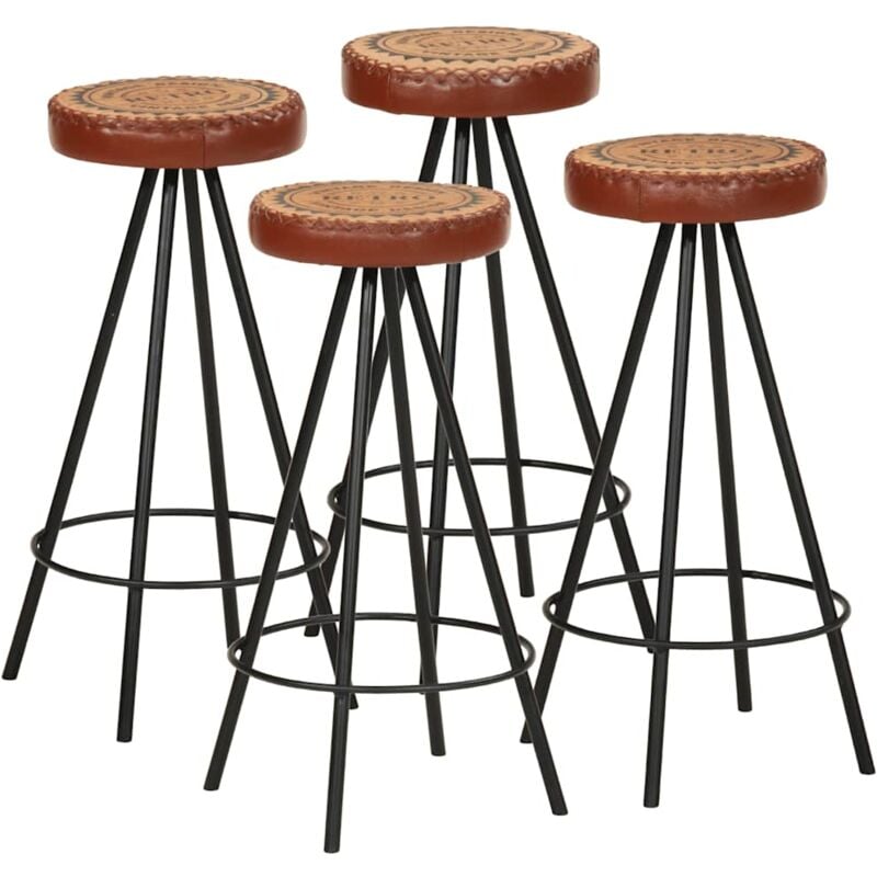 

vidaXL Taburetes de Barra de Cocina Cuero Auténtico 4 Unidades - Marrón