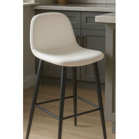 Taburetes Cocina - Taburete Black Teok Polipiel - Blanco