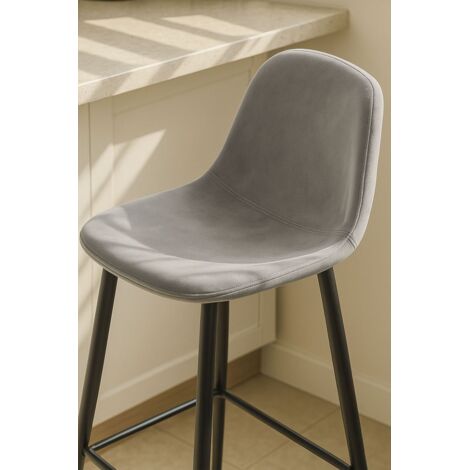 Taburetes Cocina - Taburete Black Teok Terciopelo - Gris claro