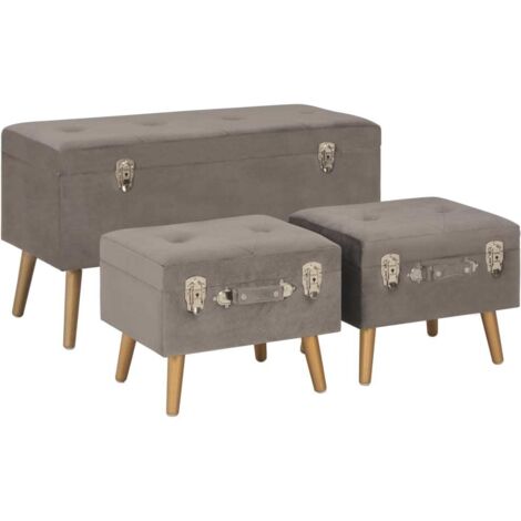 Taburetes con almacenaje 3 piezas 85 x 38 x 47 cm terciopelo gris 020010720