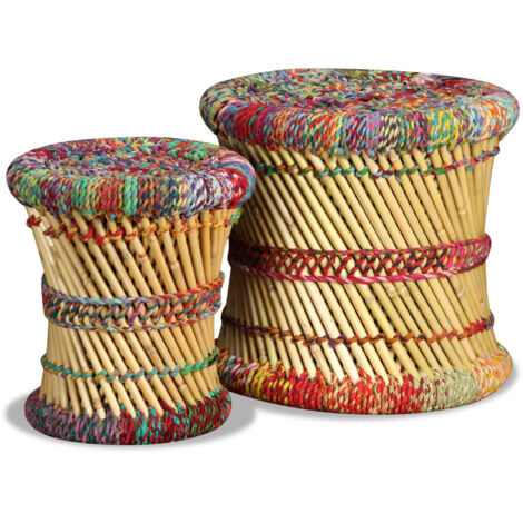 Taburetes con detalles Chindi 2 unidades bambú multicolor