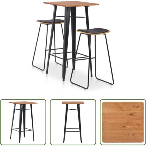 Taburetes -  Conjunto de mesa alta y taburetes 3 piezas acero negro
