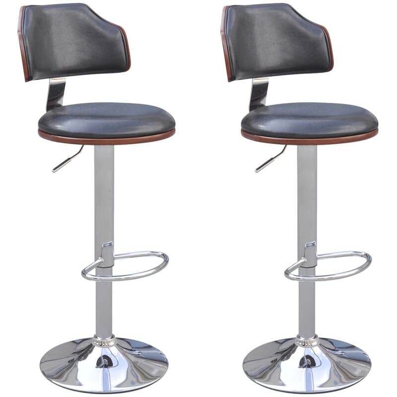 

vidaXL Taburetes de cuero artificial 2 unidades bar madera curvada y - Negro