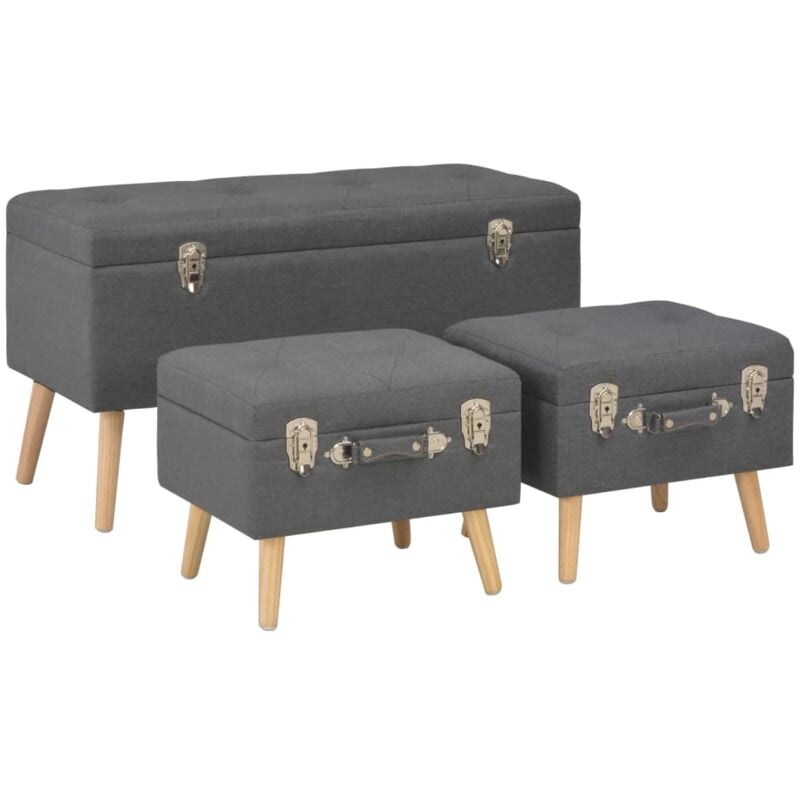 

vidaXL Taburetes de Almacenamiento 3 Piezas de Tela Gris Oscuro - Gris