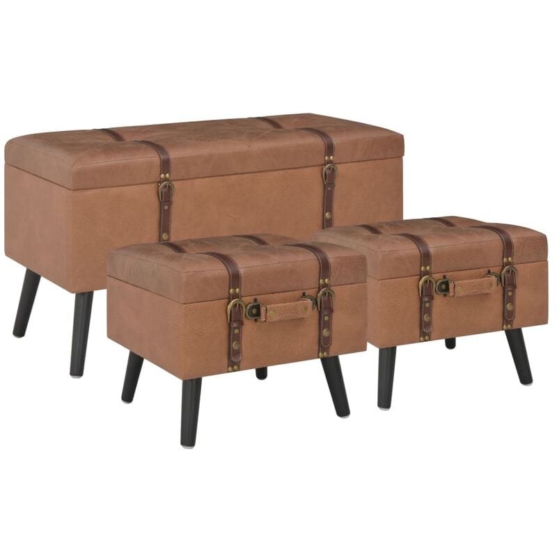 

Taburetes de almacenamiento 3 piezas marron cuero sintetico
