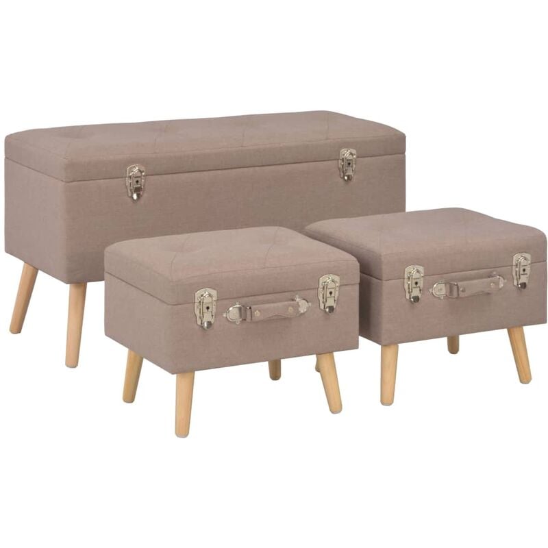 

Taburetes de almacenamiento 3 piezas marron de tela