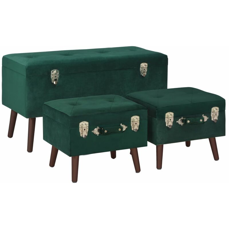 

Taburetes de almacenamiento 3 piezas terciopelo verde