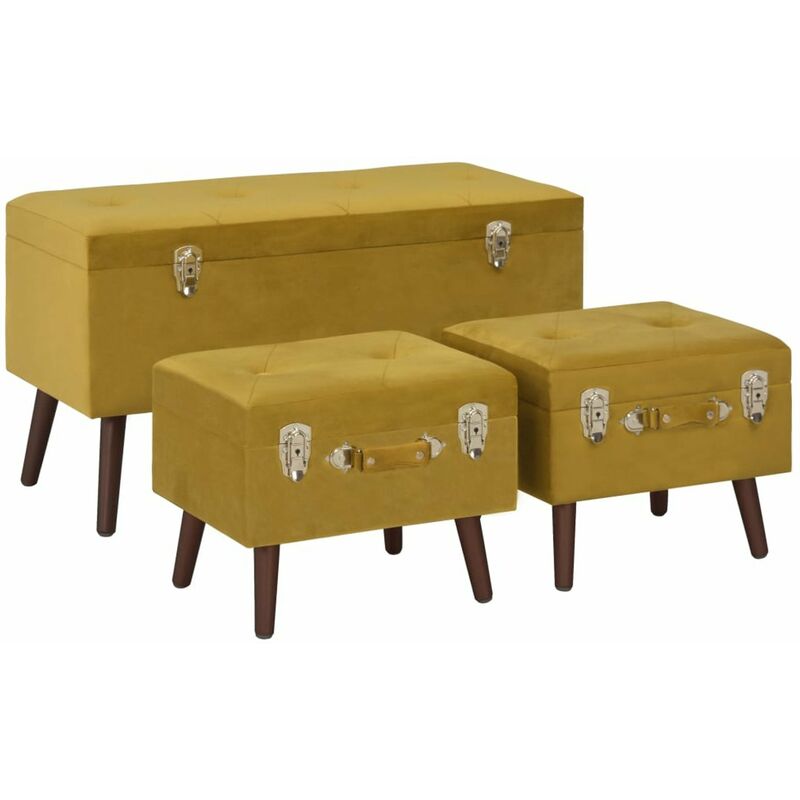 

Taburetes de almacenamiento 3 pzas terciopelo amarillo mostaza