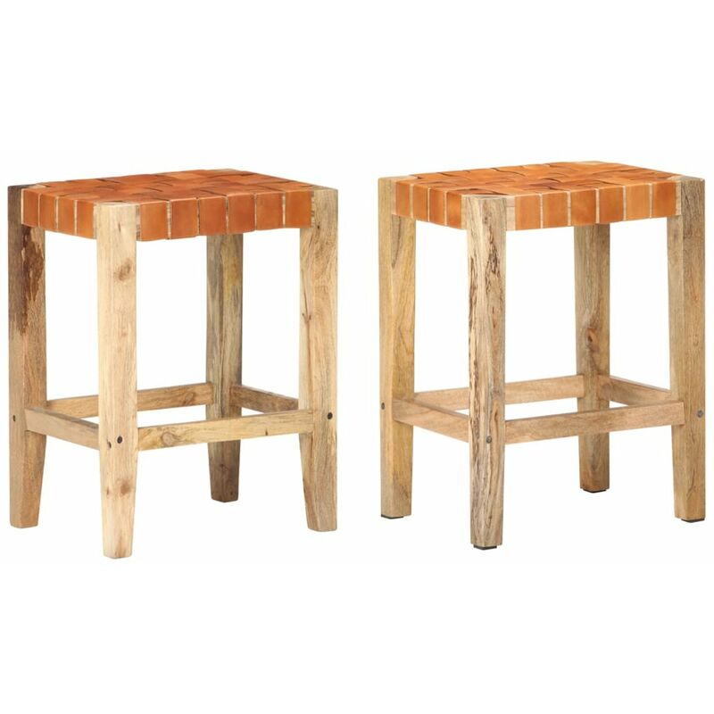 

Happyshopping - Taburetes de bar 2 piezas cuero autentico marron 60 cm