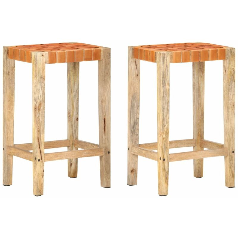 

Happyshopping - Taburetes de bar 2 piezas cuero autentico marron 75 cm