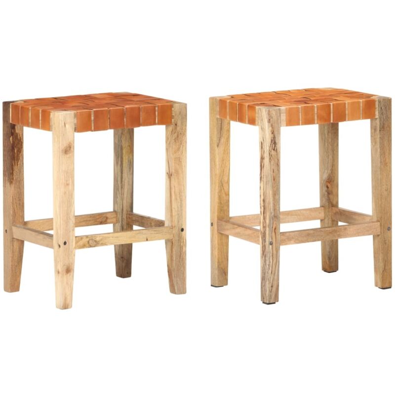 

vidaXL Taburetes de Bar 2 Piezas Cuero Auténtico Marrón 60 cm - Marrón
