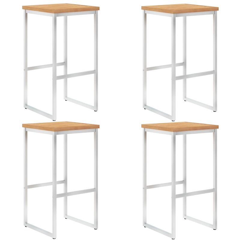 

vidaXL Taburetes de Bar Acero Inoxidable y Madera Maciza de Teca 4 Unidades - Marrón
