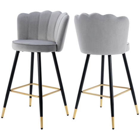 WAHSON OFFICE CHAIRS Taburetes de Bar 2Pcs Tapizados en Terciopelo Modernos Taburetes de Mostrador con Respaldo de pétalos para Home Bar Mostrador Cocina, Gris, Wahson