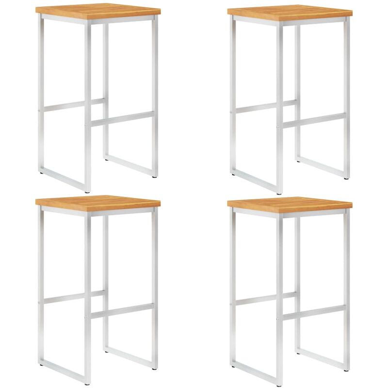 

Taburetes de bar 4 uds madera maciza acacia y acero inoxidable - Marrón