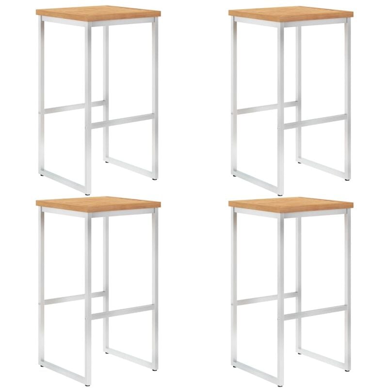 

Taburetes de bar 4 uds madera maciza de teca y acero inoxidable