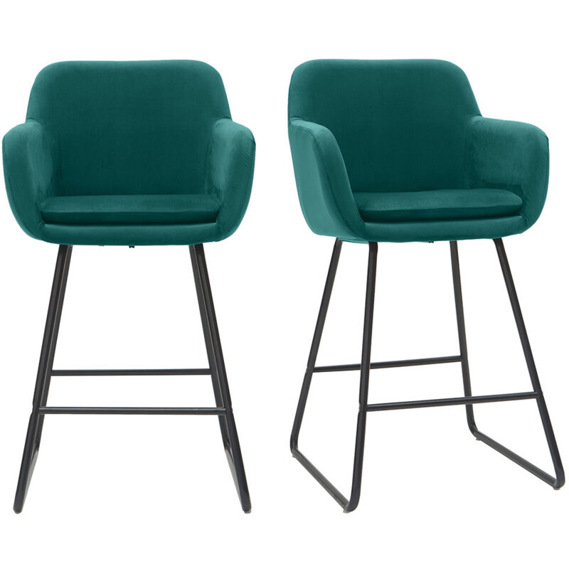 

Taburetes de bar en tejido efecto terciopelo azul petróleo A65 cm (lote de 2) AMIKA