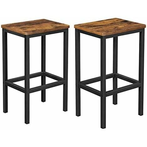 Taburetes de Bar, Juego de 2 Sillas de Bar, Taburetes de Barra de Desayuno de Cocina con Reposapiés, Industrial en Sala, Salón de Fiestas, Marrón Rústico